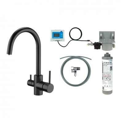 Deante Aster bateria kuchenna stojąca z wyciąganą wylewką z zestawem do filtracji wody czarny mat BCHFN64M