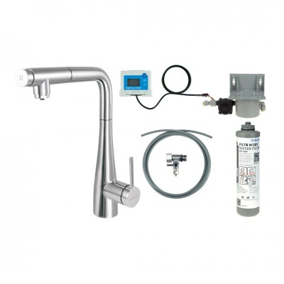 Deante Eridan bateria kuchenna stojąca z wyciąganą wylewką z zestawem do filtracji wody chrom BREF075M