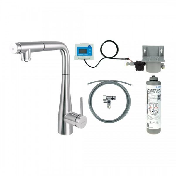 Deante Eridan bateria kuchenna stojąca z wyciąganą wylewką z zestawem do filtracji wody chrom BREF075M