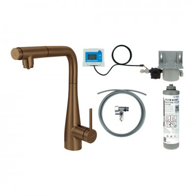 Deante Eridan bateria kuchenna stojąca z wyciąganą wylewką z zestawem do filtracji wody brąz szczotkowany BREFC75M