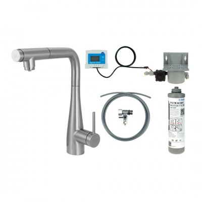 Deante Eridan bateria kuchenna stojąca z wyciąganą wylewką z zestawem do filtracji wody stal szczotkowana BREFF75M