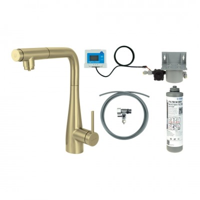 Deante Eridan bateria kuchenna stojąca z wyciąganą wylewką z zestawem do filtracji wody złoty szczotkowany BREFR75M
