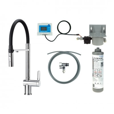 Deante Magnetic bateria kuchenna stojąca z wyciąganą wylewką z zestawem do filtracji wody chrom BRMF075M