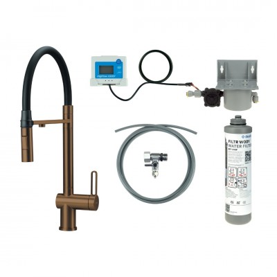 Deante Magnetic bateria kuchenna stojąca z wyciąganą wylewką z zestawem do filtracji wody brąz szczotkowany BRMFC75M