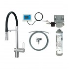 Deante Magnetic bateria kuchenna stojąca z wyciąganą wylewką z zestawem do filtracji wody stal szczotkowana BRMFF75M