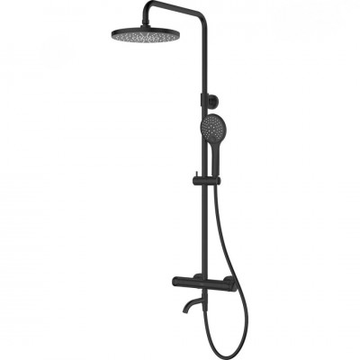 Oltens Vatten Numa zestaw wannowy termostatyczny ścienny deszczownica 25 cm czarny mat 36507300