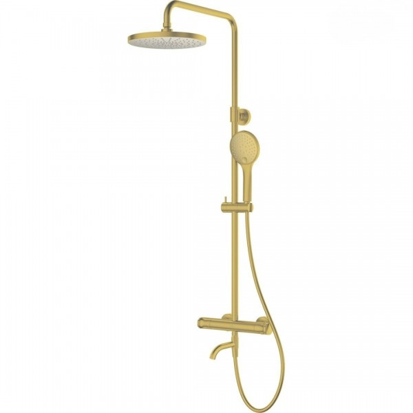 Oltens Vatten Numa zestaw wannowy termostatyczny ścienny deszczownica 25 cm złoto szczotkowane 36507810