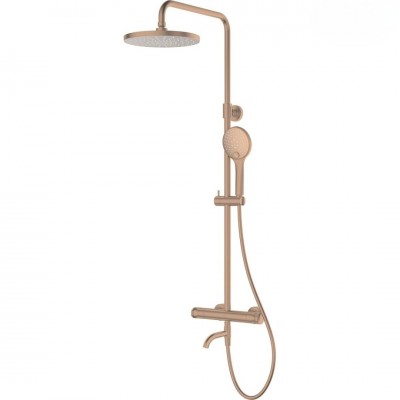 Oltens Vatten Numa zestaw wannowy termostatyczny ścienny deszczownica 25 cm miedź szczotkowana 36507610