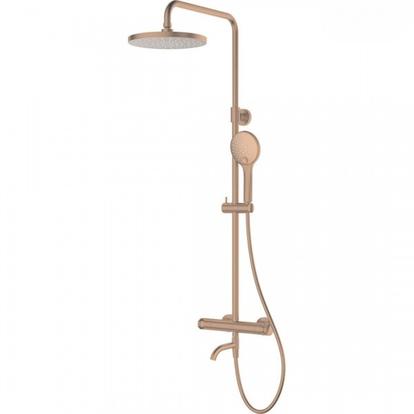 Oltens Vatten Numa zestaw wannowy termostatyczny ścienny deszczownica 25 cm miedź szczotkowana 36507610