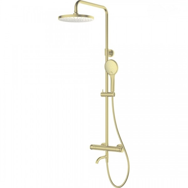 Oltens Vatten Numa zestaw wannowy termostatyczny ścienny deszczownica 25 cm złoty połysk 36507800