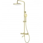 Oltens Vatten Numa zestaw wannowy termostatyczny ścienny deszczownica 25 cm złoty połysk 36507800