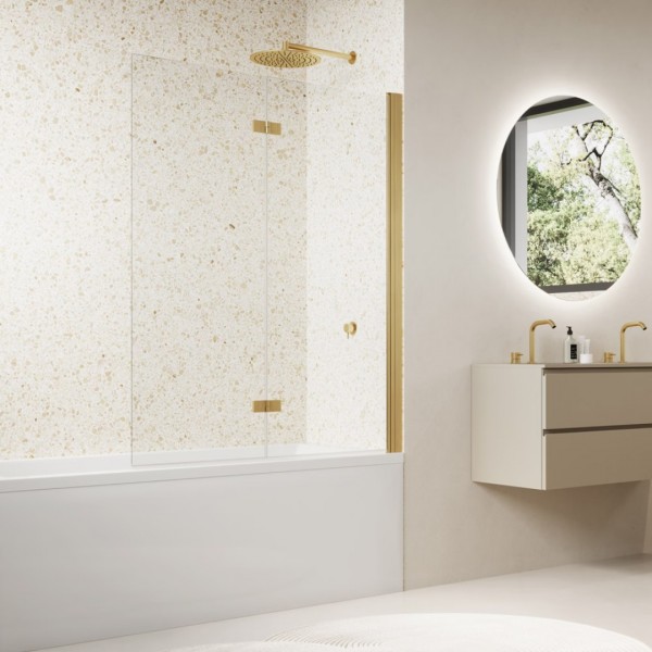 Sanswiss Solino parawan nawannowy 2-częściowy 90x150 cm prawy złoto szczotkowane SOLB2D0901307