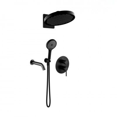 Oltens Rann zestaw wannowo-prysznicowy podtynkowy deszczownica 32 cm czarny mat 36075300