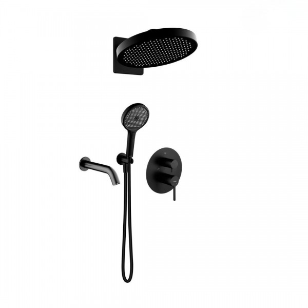 Oltens Rann zestaw wannowo-prysznicowy podtynkowy deszczownica 32 cm czarny mat 36075300