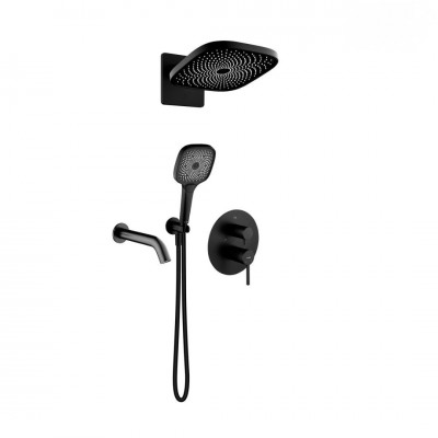 Oltens Rann zestaw wannowo-prysznicowy podtynkowy deszczownica 26 cm czarny mat 36079300