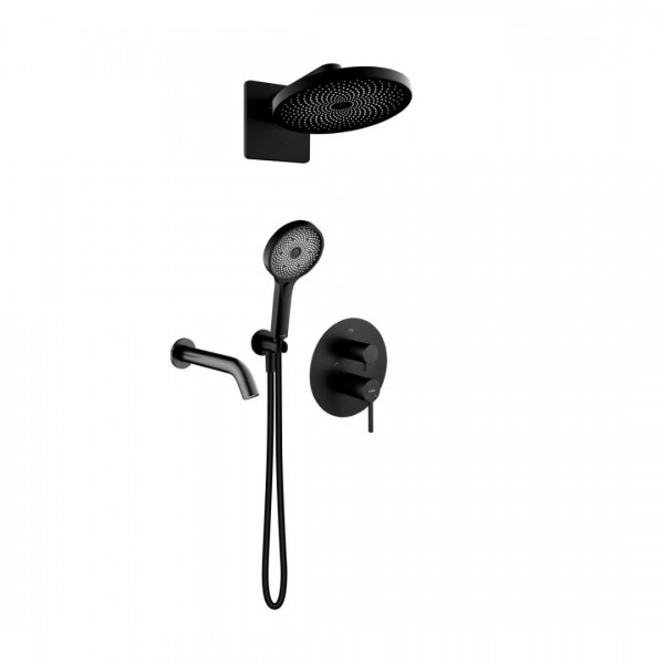 Oltens Rann zestaw wannowo-prysznicowy podtynkowy deszczownica 26 cm czarny mat 36074300