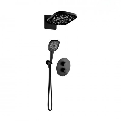 Oltens Katla zestaw prysznicowy podtynkowy termostatyczny deszczownica 26 cm czarny mat 36063300