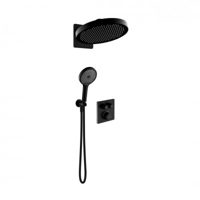 Oltens Onega zestaw prysznicowy termostatyczny podtynkowy deszczownica 32 cm czarny mat 36061300