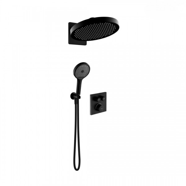 Oltens Onega zestaw prysznicowy termostatyczny podtynkowy deszczownica 32 cm czarny mat 36061300