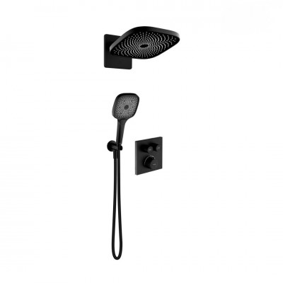 Oltens Onega zestaw prysznicowy termostatyczny podtynkowy deszczownica 26 cm czarny mat 36060300