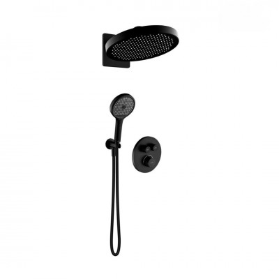 Oltens Onega zestaw prysznicowy termostatyczny podtynkowy deszczownica 32 cm czarny mat 36070300