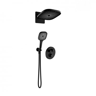 Oltens Onega zestaw prysznicowy termostatyczny podtynkowy deszczownica 26 cm czarny mat 36069300