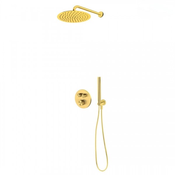 Oltens Onega zestaw prysznicowy termostatyczny podtynkowy deszczownica 30 cm złoto szczotkowane 36617810