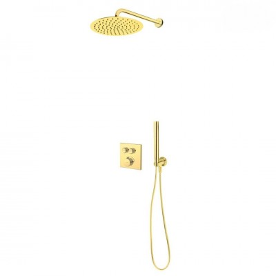 Oltens Onega zestaw prysznicowy termostatyczny podtynkowy deszczownica 30 cm złoty połysk 36620800