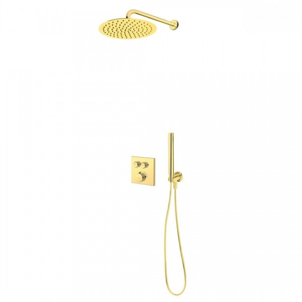 Oltens Onega zestaw prysznicowy termostatyczny podtynkowy deszczownica 30 cm złoty połysk 36620800