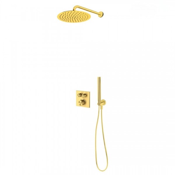 Oltens Onega zestaw prysznicowy termostatyczny podtynkowy deszczownica 30 cm złoto szczotkowane złoto szczotkowane 36620810