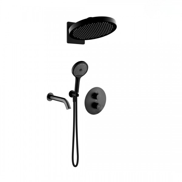 Oltens Katla zestaw wannowo-prysznicowy podtynkowy termostatyczny deszczownica 32 cm czarny mat 36067300
