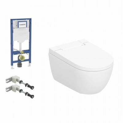 Geberit Duofix AquaClean Alba zestaw WC podtynkowy 5w1 toaleta myjąca wisząca spłukiwanie wirowe biała KeraTeck 73627