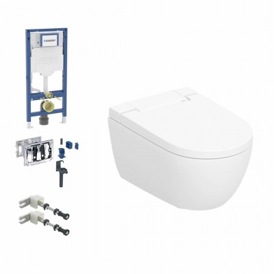 Geberit Duofix DuoFresh AquaClean Alba zestaw WC podtynkowy 6w1 toaleta myjąca wisząca spłukiwanie wirowe biała KeraTeck 73628