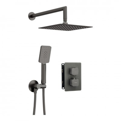 Deante Box zestaw prysznicowy podtynkowy termostatyczny z deszczownicą 25 cm titanium BXYZDECT
