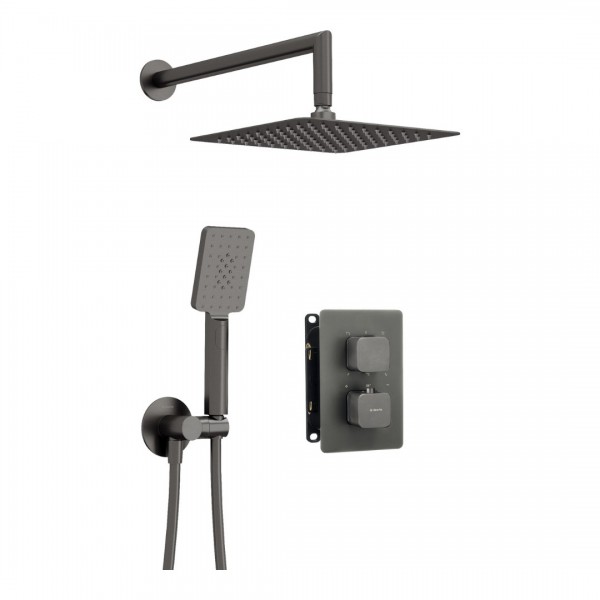 Deante Box zestaw prysznicowy podtynkowy termostatyczny z deszczownicą 25 cm titanium BXYZDECT