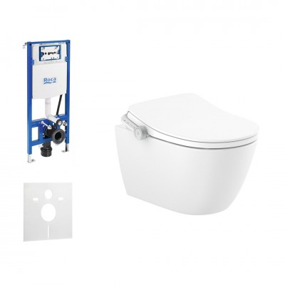 Roca Duplo One Ona In-Wash zestaw WC podtynkowy 5w1 toaleta myjąca wisząca Rimless biała Supraglaze 73845