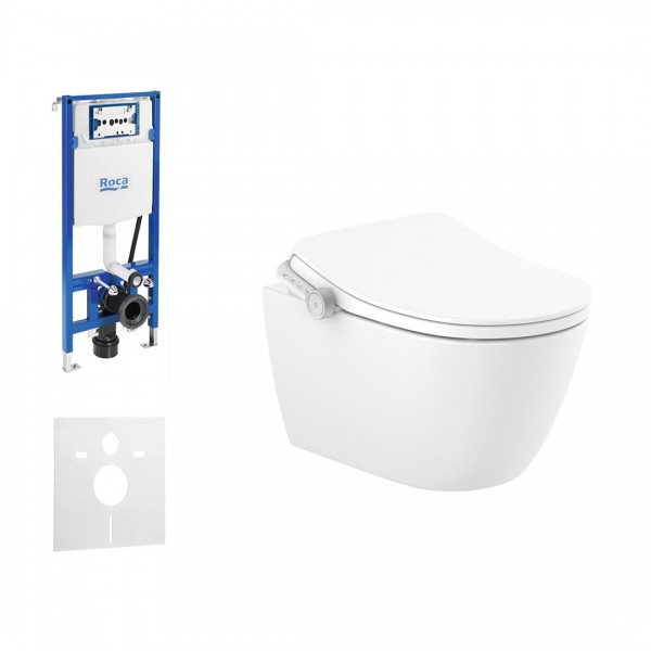 Roca Duplo One Ona In-Wash zestaw WC podtynkowy 5w1 toaleta myjąca wisząca Rimless biała Supraglaze 73845