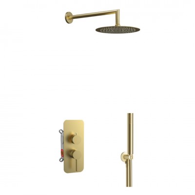 Aquagrif Urban Flow zestaw prysznicowy podtynkowy deszczownica 25 cm złoty szczotkowany 19URFER23609