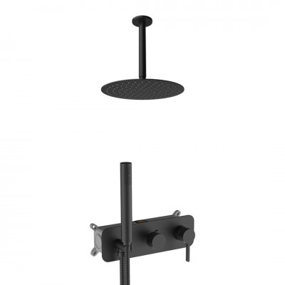 Aquagrif Urban Flow zestaw prysznicowy podtynkowy deszczownica 25 cm czarny mat 19URFER23505