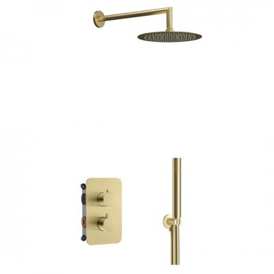 Aquagrif Urban Flow zestaw prysznicowy podtynkowy termostatyczny deszczownica 25 cm złoty szczotkowany 19AQTER24609