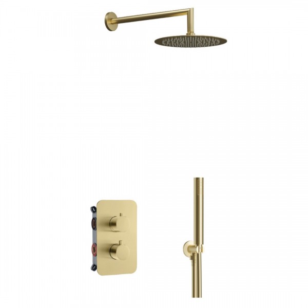 Aquagrif Urban Flow zestaw prysznicowy podtynkowy termostatyczny deszczownica 25 cm złoty szczotkowany 19AQTER24609