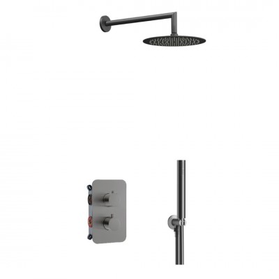 Aquagrif Urban Flow zestaw prysznicowy podtynkowy termostatyczny deszczownica 25 cm gun metal 19AQTER24712