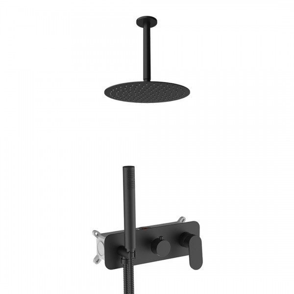 Aquagrif Beta zestaw prysznicowy podtynkowy deszczownica 25 cm czarny mat 19BETER24005