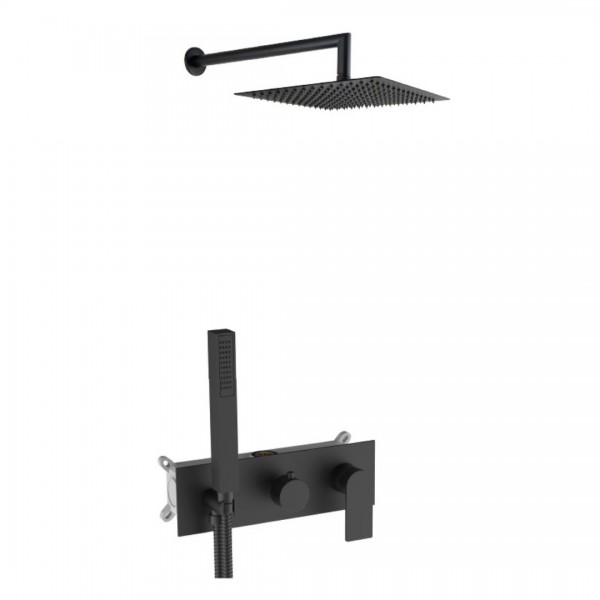 Aquagrif Alpha zestaw prysznicowy podtynkowy deszczownica 25 cm czarny mat 19ALPEC23805