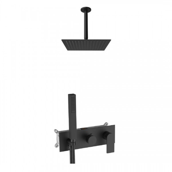 Aquagrif Alpha zestaw prysznicowy podtynkowy deszczownica 25 cm czarny mat 19ALPEC23705