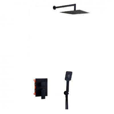 Aquagrif Alpha zestaw prysznicowy podtynkowy deszczownica 25 cm czarny mat 19ALPEC20805