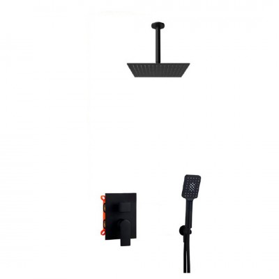 Aquagrif Alpha zestaw prysznicowy podtynkowy deszczownica 25 cm czarny mat 19ALPEC21805