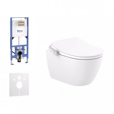 Roca Roca Duplo S Smart Ona In-Wash zestaw WC podtynkowy 5w1 toaleta myjąca wisząca Rimless biała Supraglaze 74307
