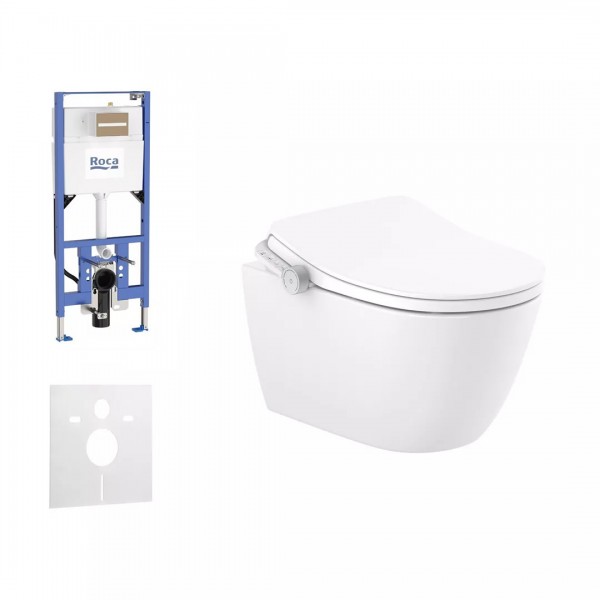 Roca Roca Duplo S Smart Ona In-Wash zestaw WC podtynkowy 5w1 toaleta myjąca wisząca Rimless biała Supraglaze 74307