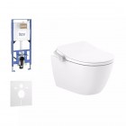 Roca Duplo S Ona In-Wash zestaw WC podtynkowy 5w1 toaleta myjąca wisząca Rimless z podgrzewaną deską biała Supraglaze 73846